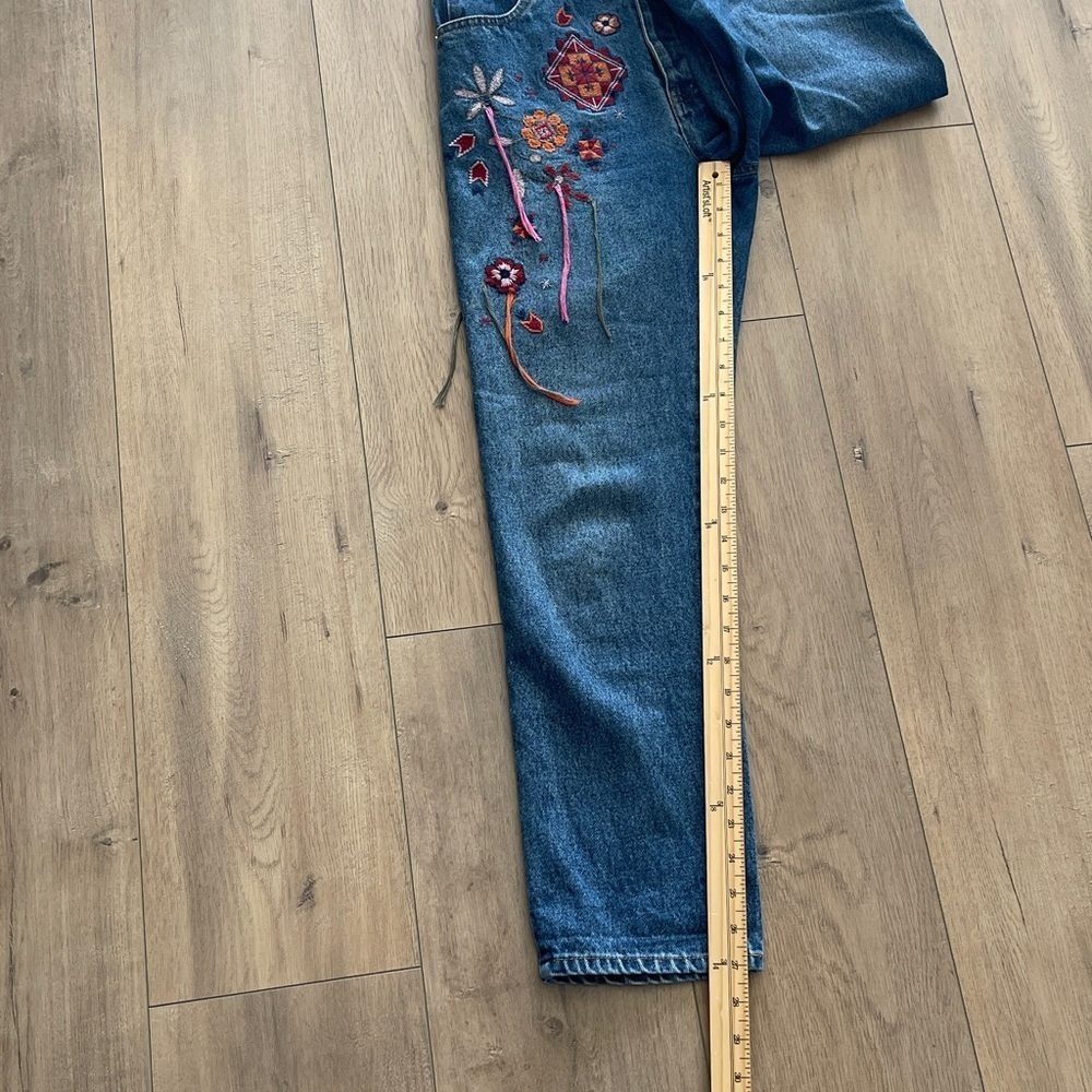 ASOS Floral Embroidered Straight Leg Blue Jeans Sz 26 Ankle High Rise Tassel EUC - Picture 11 of 13